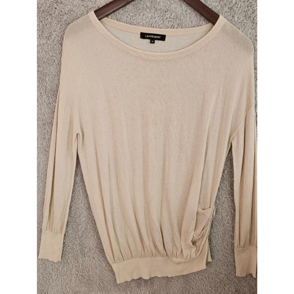 Lautreamont Ivory Ruched Sweater Long Sleeve Wool Thin -Japanese Fashion sz 38 M